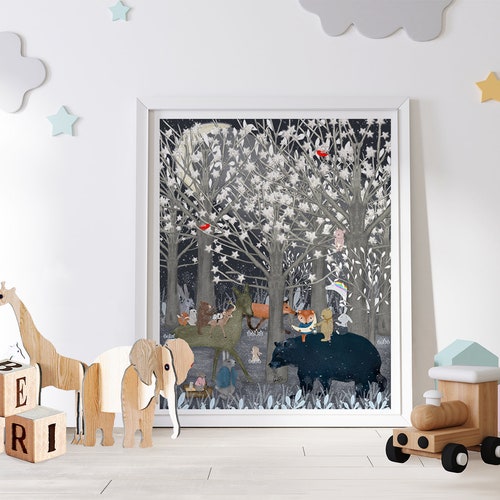 The Magical Star trees. Nursery wall art, Woodland theme, Adventure theme, Nature wall art, Children's wall art, Baby nursery art, Whimsical