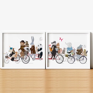 Lets All Go Biking. Nursery art, Children's wall art, Bicycle posters, Adventure wall art, Nature wall art, Woodland animals, Whimsical art