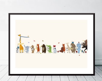 Little Big Parade. Nursery wall art, Baby nursery print, Woodland nursery print, Childrens wall art, Woodland animals,  Nursery prints.