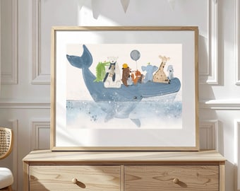 A Whale of a time Nursery print, woodland animals print, children’s wall art