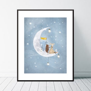 Starlight Wishes With You. Nursery art, Dreamy nursery print, Woodland animals, Children's wall art, Adventure theme, Baby nursery art print