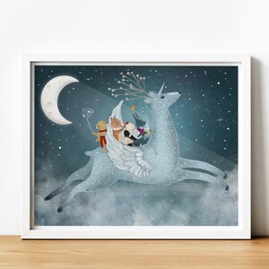 The Magical Star Deer. Woodland Animals Nursery Prints – Kids Room Wall Art Decor
