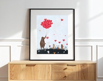 We heart you Nursery Print, Kids Room Art, Woodland Animal Print, Baby Shower Gift