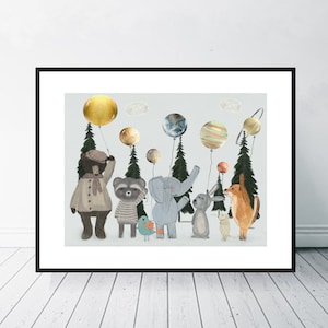 The Solar Parade. Woodland nursery print, Nursery solar system, Woodland animals, Children's wall art, Baby nursery art, Nursery space theme