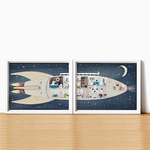 A Wondrous Space Adventure. Nursery art, Children's wall art, Spaceship posters, Astronaut poster, Nursery space theme, Space posters