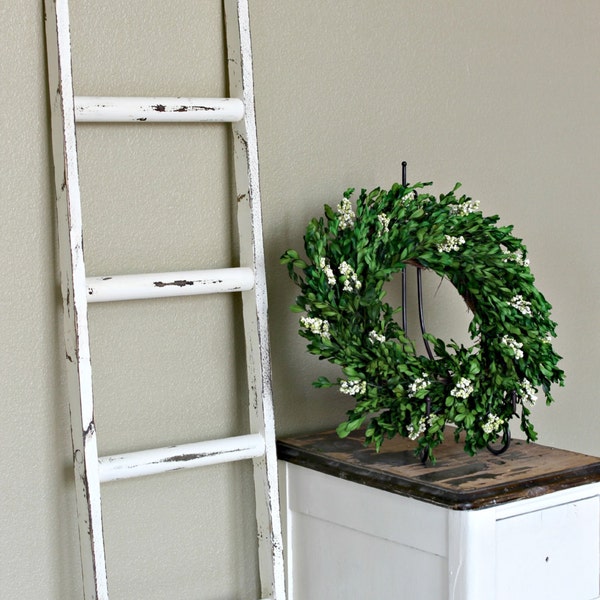 Ladder Vintage Rustic, Blanket Ladder, distressed pot rack, White Wood Furniture, 5', woodworking, step ladder, wood