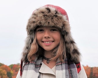 Recycled Lynx Fur Hat for Girls/Women, Fur Aviator Trapper Hat for Kids, Real Recycled Lynx Fur, Ushanka, Simon Model, CA78