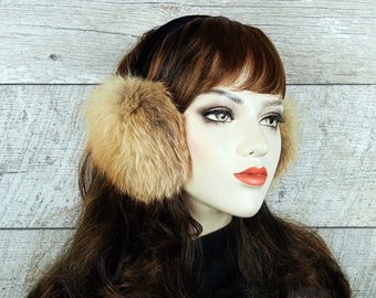 Red Fox Fur Earmuffs for Women, Real Recycled Fox Fur, Earwarmer, CORR