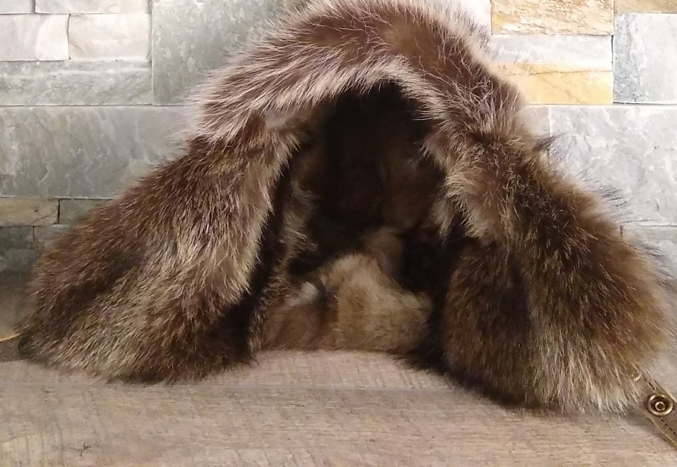 帽子 VIVIANO / H05 Heart Pattern Fur Aviator Fur Hat for Men, Coyote Fur Aviator Hat, Ushanka, Real Black