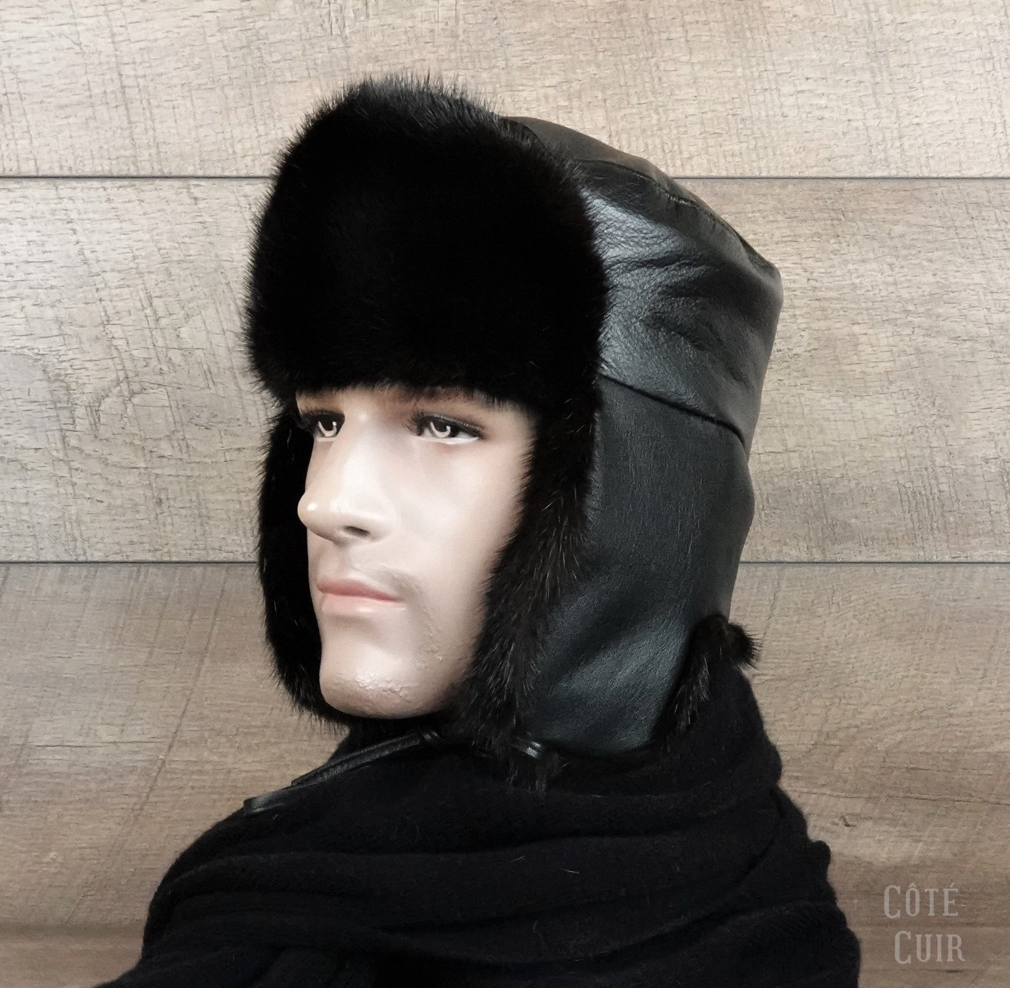 Mens black fur hat discount