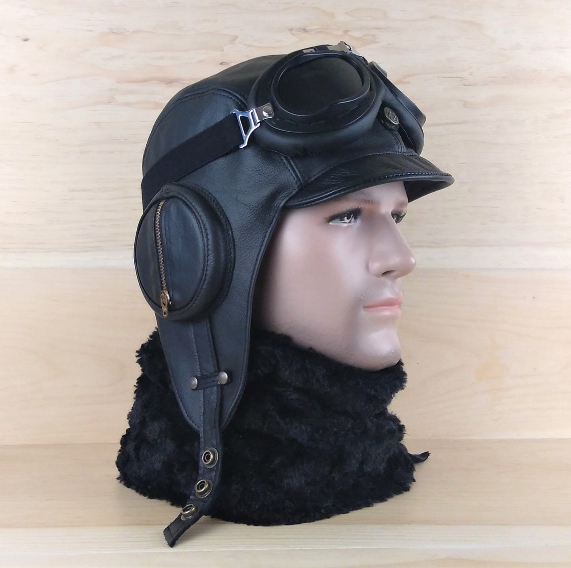 Leather Aviator Hat Pilot Aviation Cap WW2 Military Style Etsy