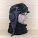 Leather Aviator Hat Cap, Pilot Helmet, Convertible Driving Hat, WW2 Steampunk Hat, Goggles, Real Black Leather, Men/Women, William Model CA7 