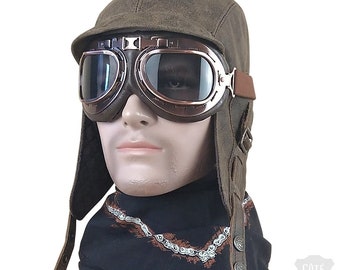 Aviator Hat and Goggles Leather Pilot 