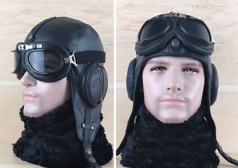 Leather Aviator Hat Aviation Pilot Cap WW2 Military Style Etsy