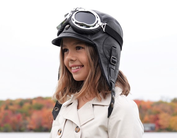 Gorro Aviador Niño, Disfraz Gorra Piloto Con o Sin Gafas, Gorro Steampunk,  para Niño, Piel Auténtica Negra, Niño y Niña, Modelo Simon, CA1 -   México