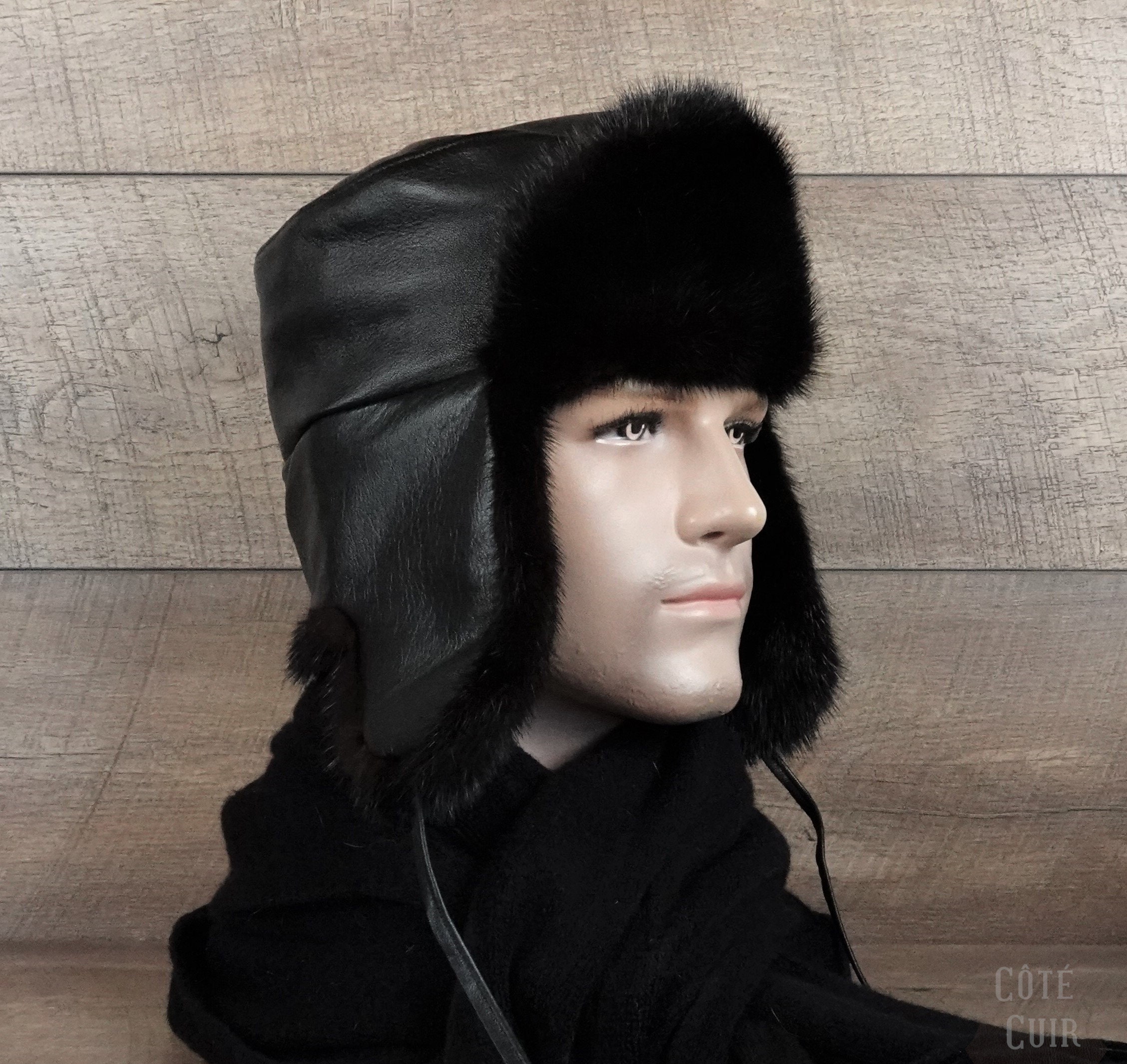 Sombrero Ushanka de piel autentica de vison negro sombrero estilo ruso para hombres cuero negro genuino y piel de vison reciclada modelo ruso CRU1 Etsy Mexico