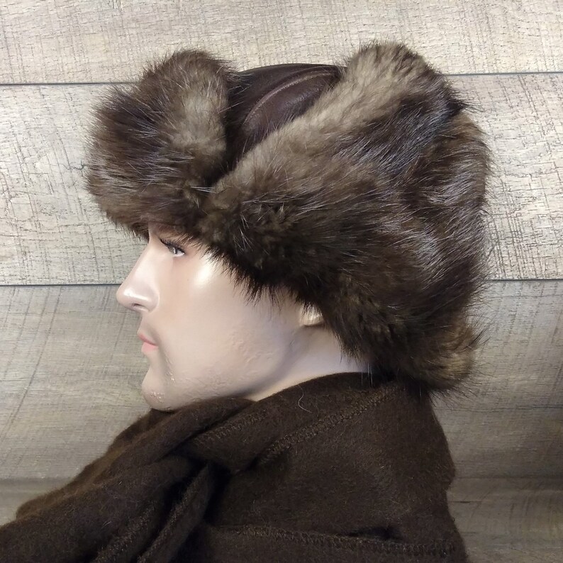 Men's Fur Trapper Hat Real Fur Beaver and Genuine Brown Etsy