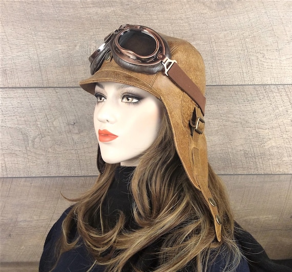 Tan Leather Aviator Hat Convertible 