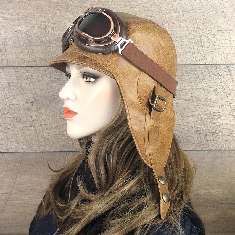 Tan Leather Aviator Hat Motorcycle Helmet Pilot Cap | Etsy