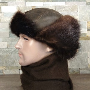 Fur Hat for Men, Real Beaver Fur Aviator Hat, Ushanka, Real Brown Leather, Recycled Beaver Fur, Simon Model, CA53 image 7