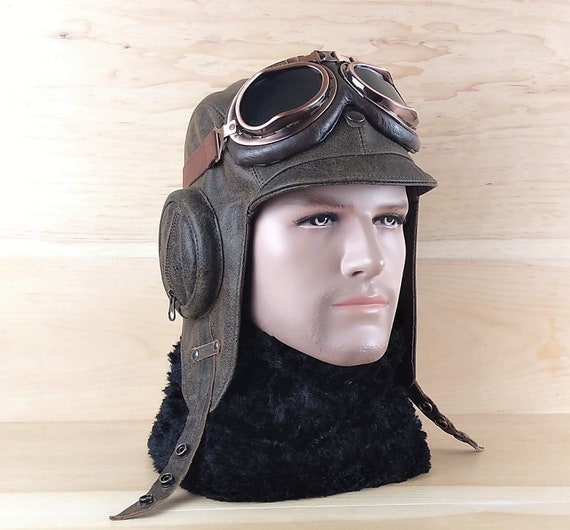 Sombrero de piloto aviador casco de cuero WW2 Gorra Etsy España