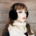 Black Shearling Earmuffs For Women, Real Fur Ear Warmer, Genuine Sheepskin, CO1