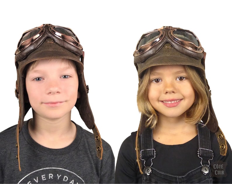 Kids Aviator Hat and Goggles Pilot Helmet Real Brown Etsy