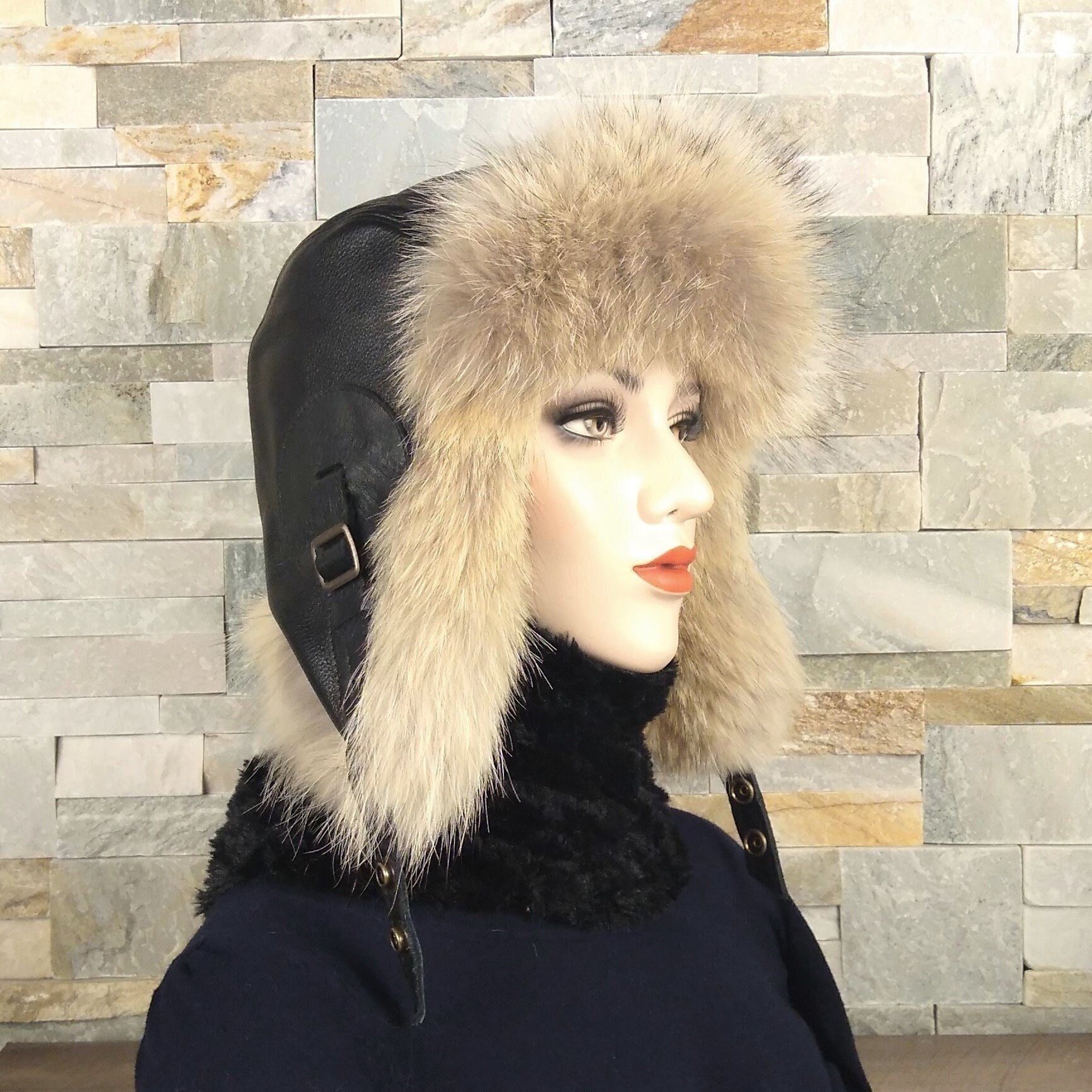 Women's Coyote Fur Aviator Hat Real Fur 