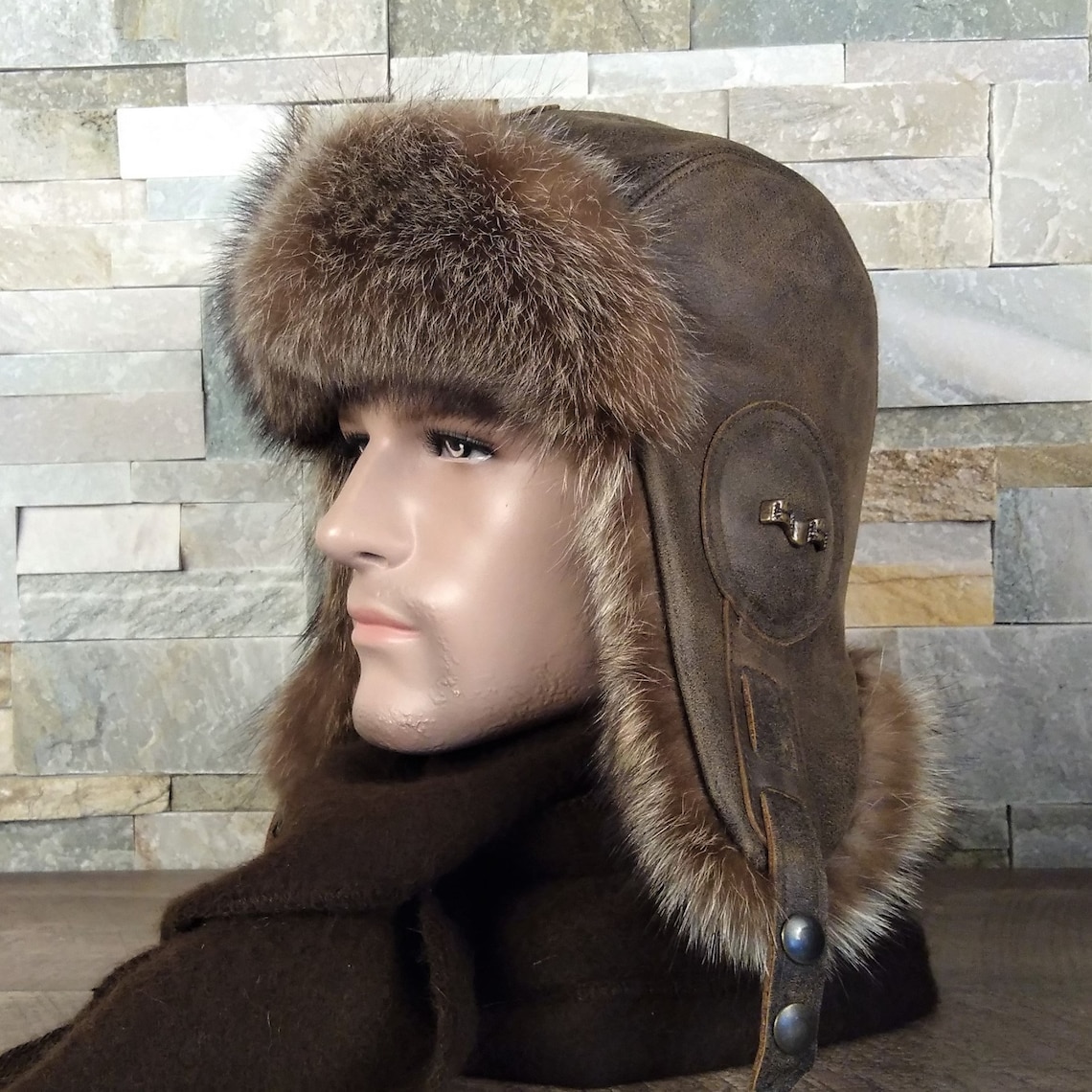 Fur Aviator and Leather Hat for Men Trapper Hat Bomber Cap Etsy