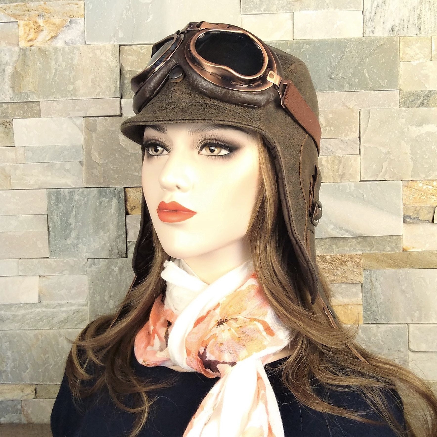 Sombrero De Aviador Vintage Y Gafas Accesorios De Disfraz Solapas De Oreja  De Piel Gorra De Piloto Para Hombres Mujeres-JP