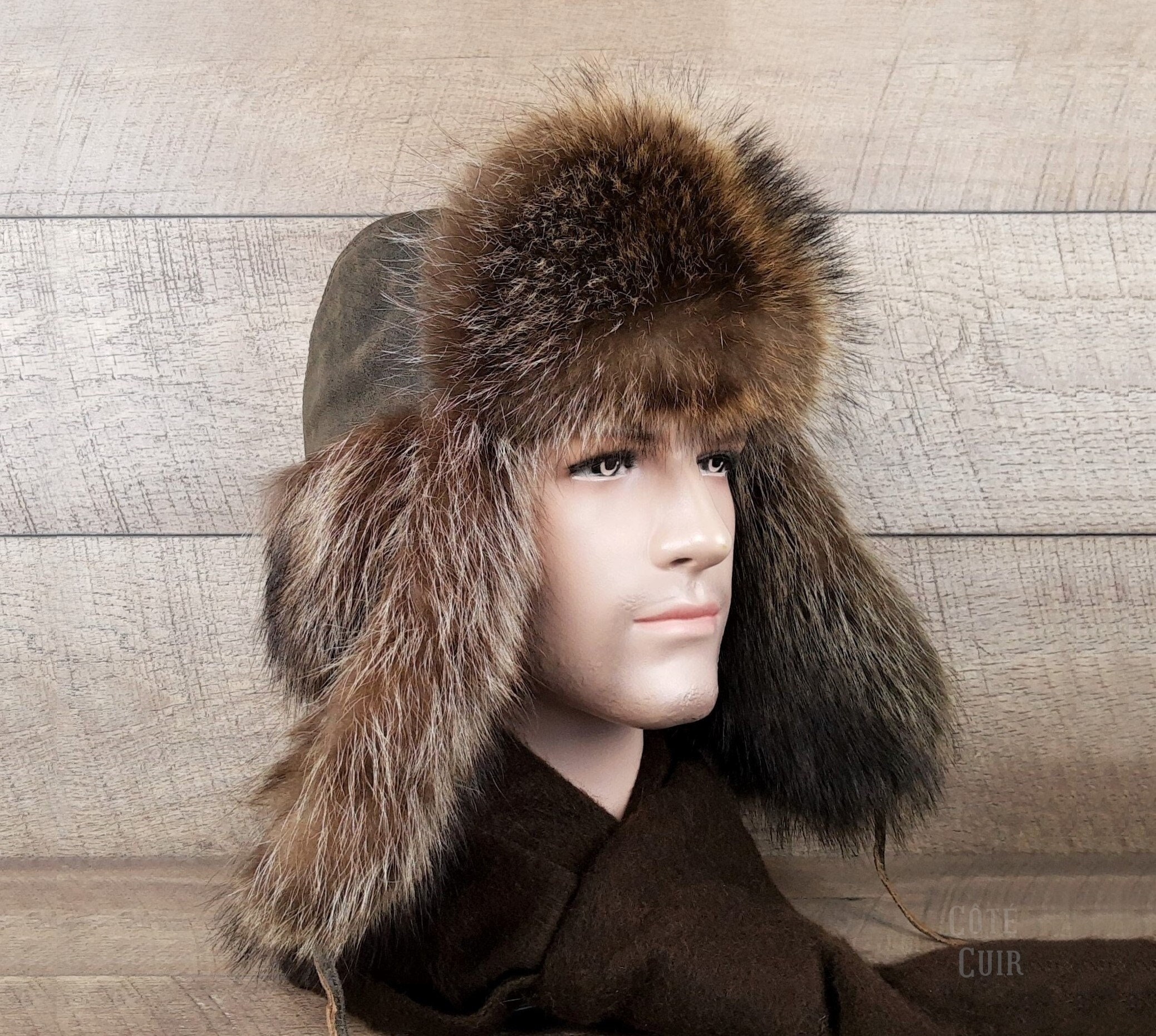 Muskrat Fur Trapper Hat - Natural Fur Winter Headwear