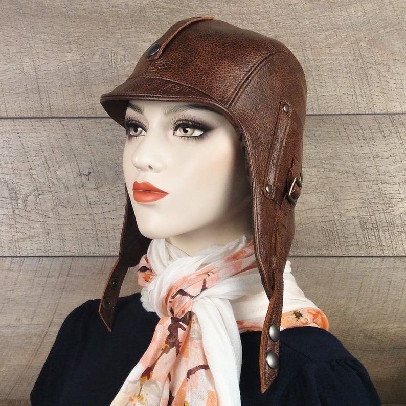 Leather Aviator Hat Motorcycle Helmet Pilot Cap Steampunk Etsy Free