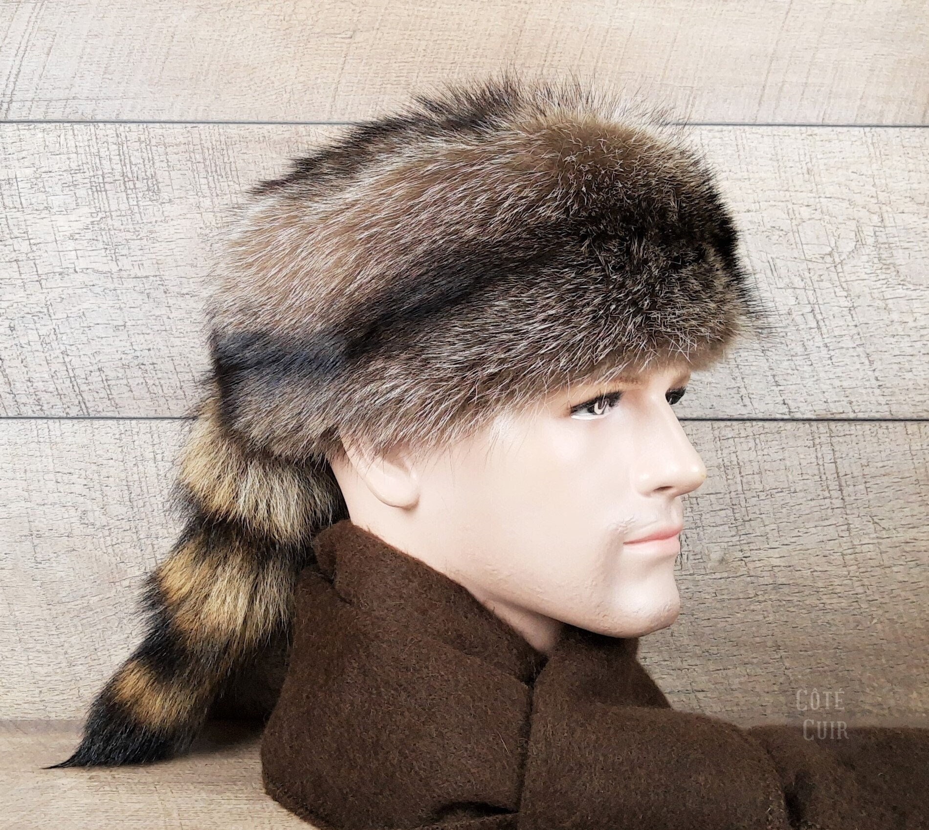 Davy Crockett Hat, Daniel Boone Fur Hat, Genuine Coonskin Hat With