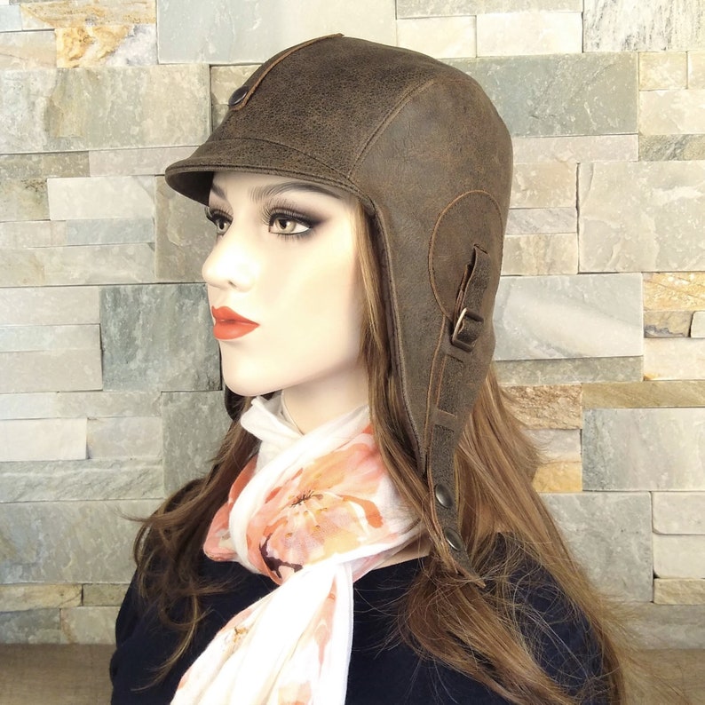 Leather Aviator Hat Leather Motorcycle Helmet Pilot Cap Etsy