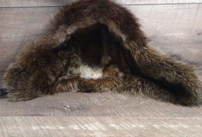 Women/'s Ushanka Hat fur Aviator Cap Tweed Recycled Raccoon Fur Antoine Model CA48
