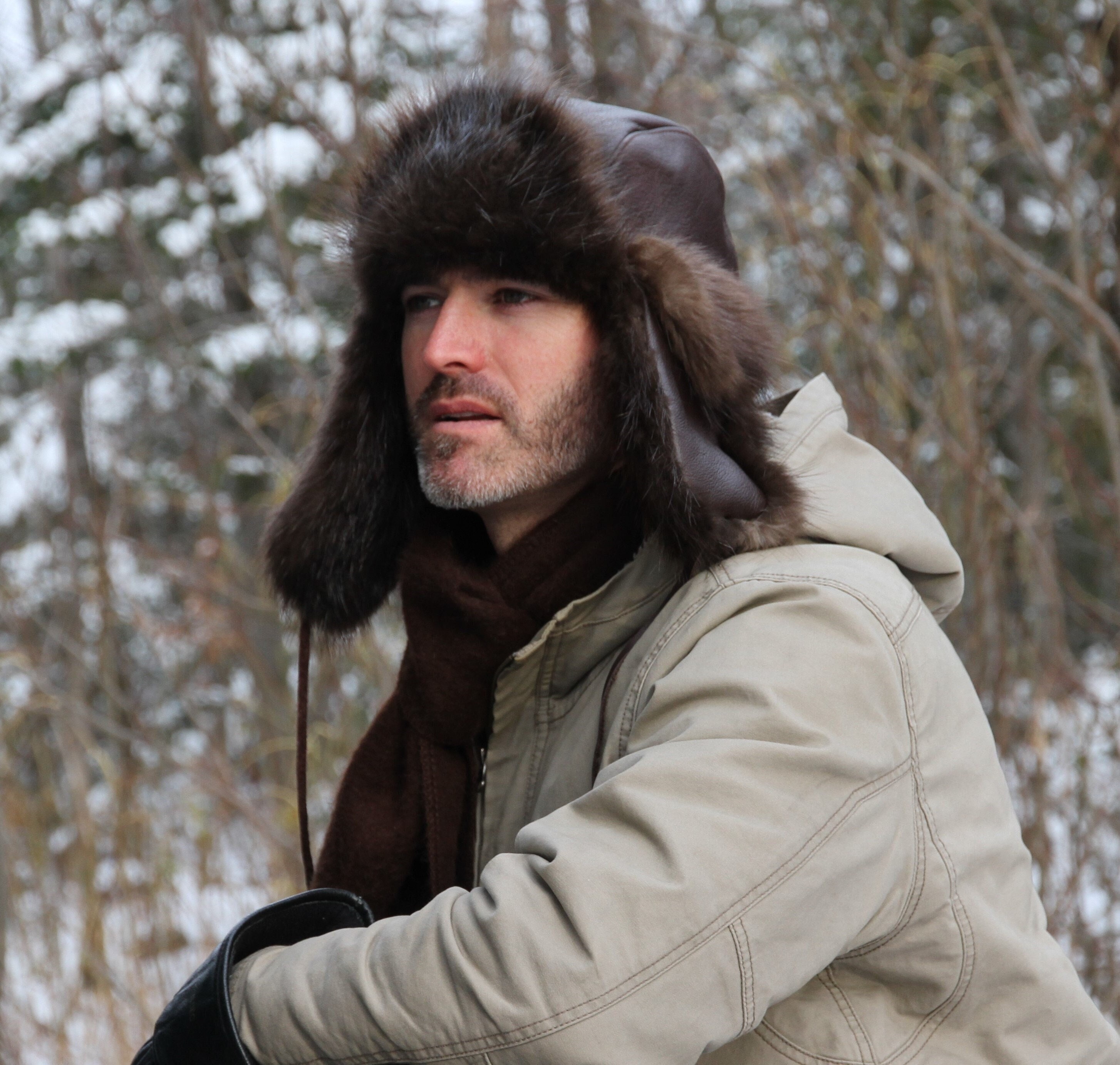 Men's Beaver Fur Trapper Hat Real Fur and Genuine Brown 