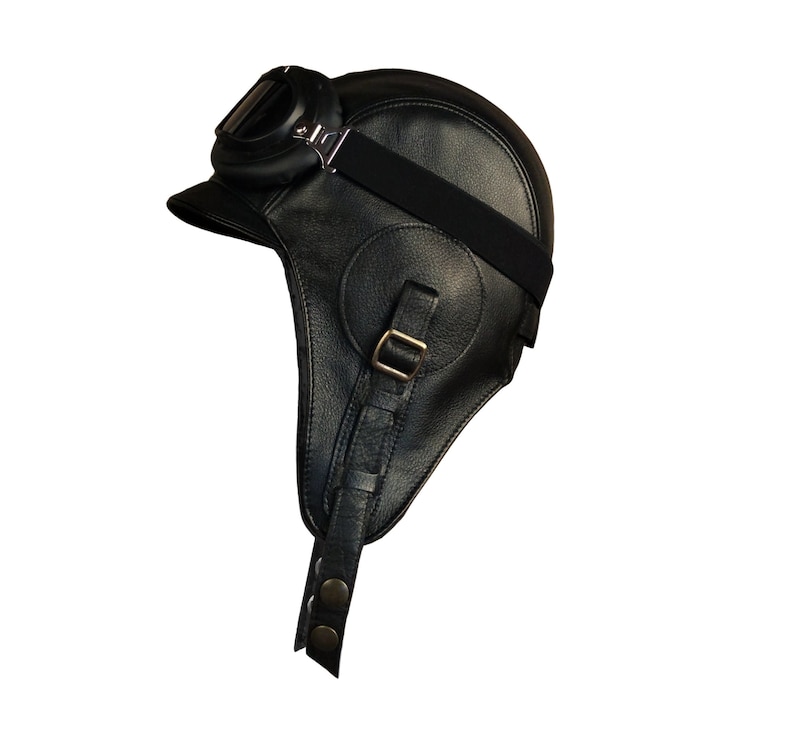Black Leather Aviator Hat Motorcycle helmet Steampunk | Etsy
