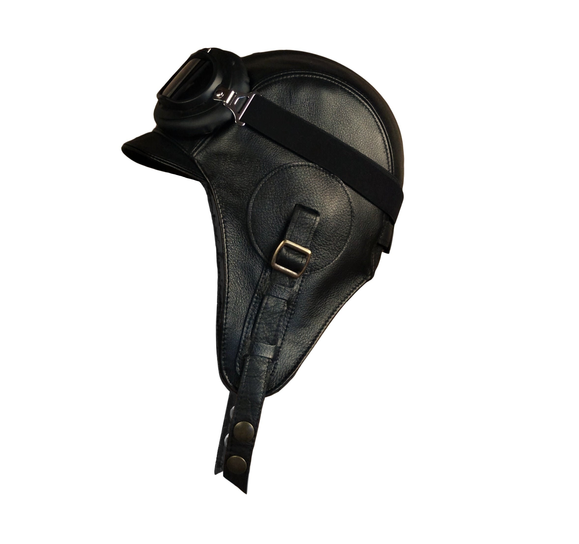 Black Leather Aviator Hat Motorcycle 
