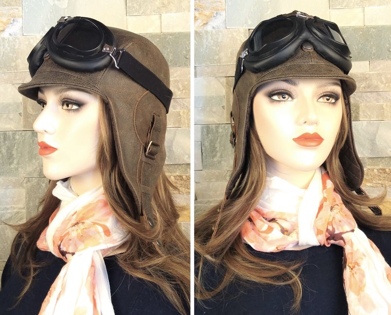 Leather Aviator Hat Leather Motorcycle Helmet Pilot Cap Etsy