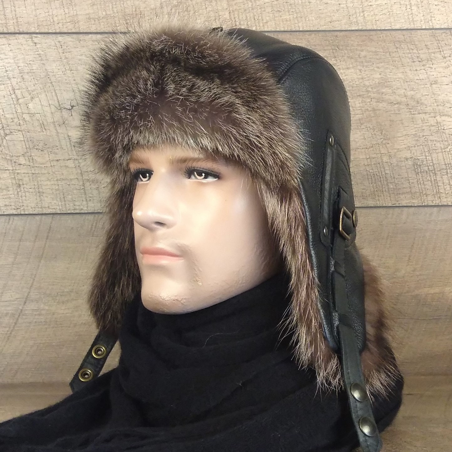 Fur Aviator Hat for Men Made With Real Black Leather and Etsy