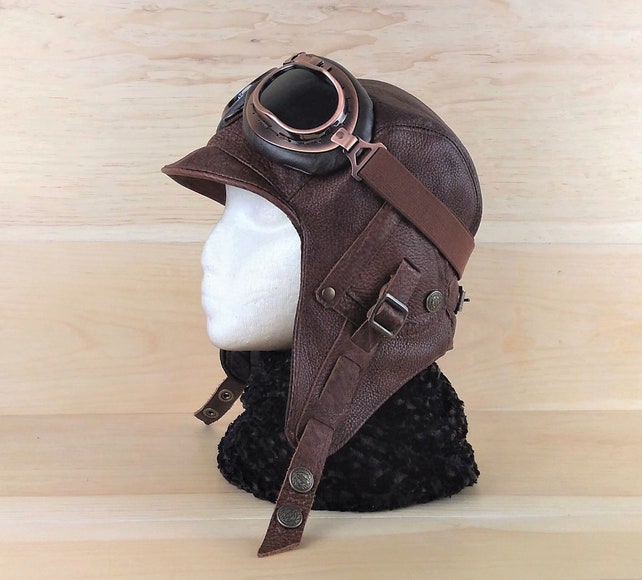 leather aviator hat motorcycle helmet pilot cap ww2 etsy