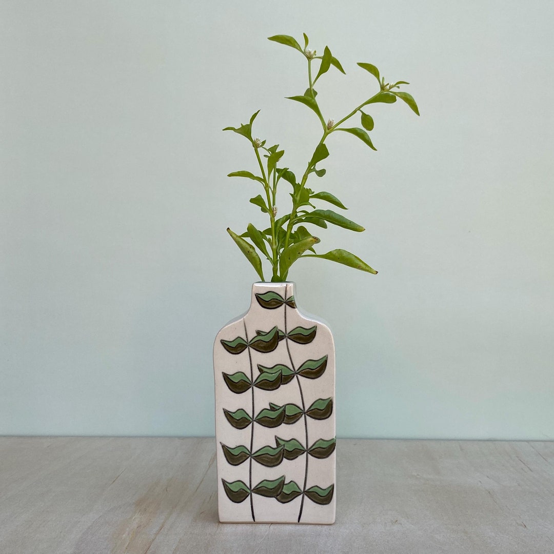 Handmade Ceramic Bud Vase With Leaf Design. Modern Pottery Vase. Small ...