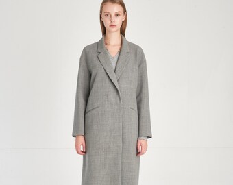 Minimalist Design Loose Fit Wool Coat_Light-Melange-Gray