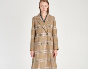 Royal Classical Wool 100% Peaked Lapel Double Breasted Long Coat_Citronelle-Yellow-CHECK