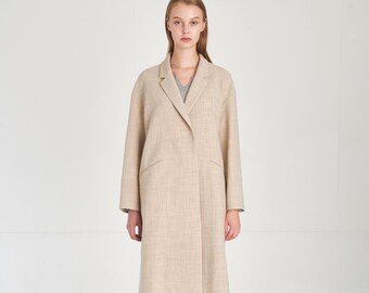 Minimalist Design Loose Fit Wool Coat_Light-Oatmeal-Beige