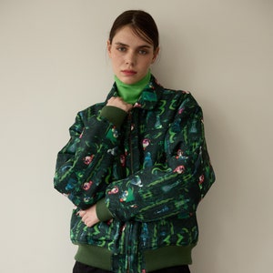 Uniseks waterdichte canvas bombervulling met digitale print Jumper_GREEN