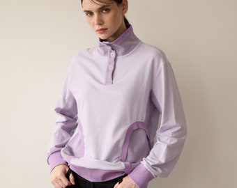 Cutting Edge Color Combination Rib Loose Fit Turtle Sweatshirt_Pale Lavender