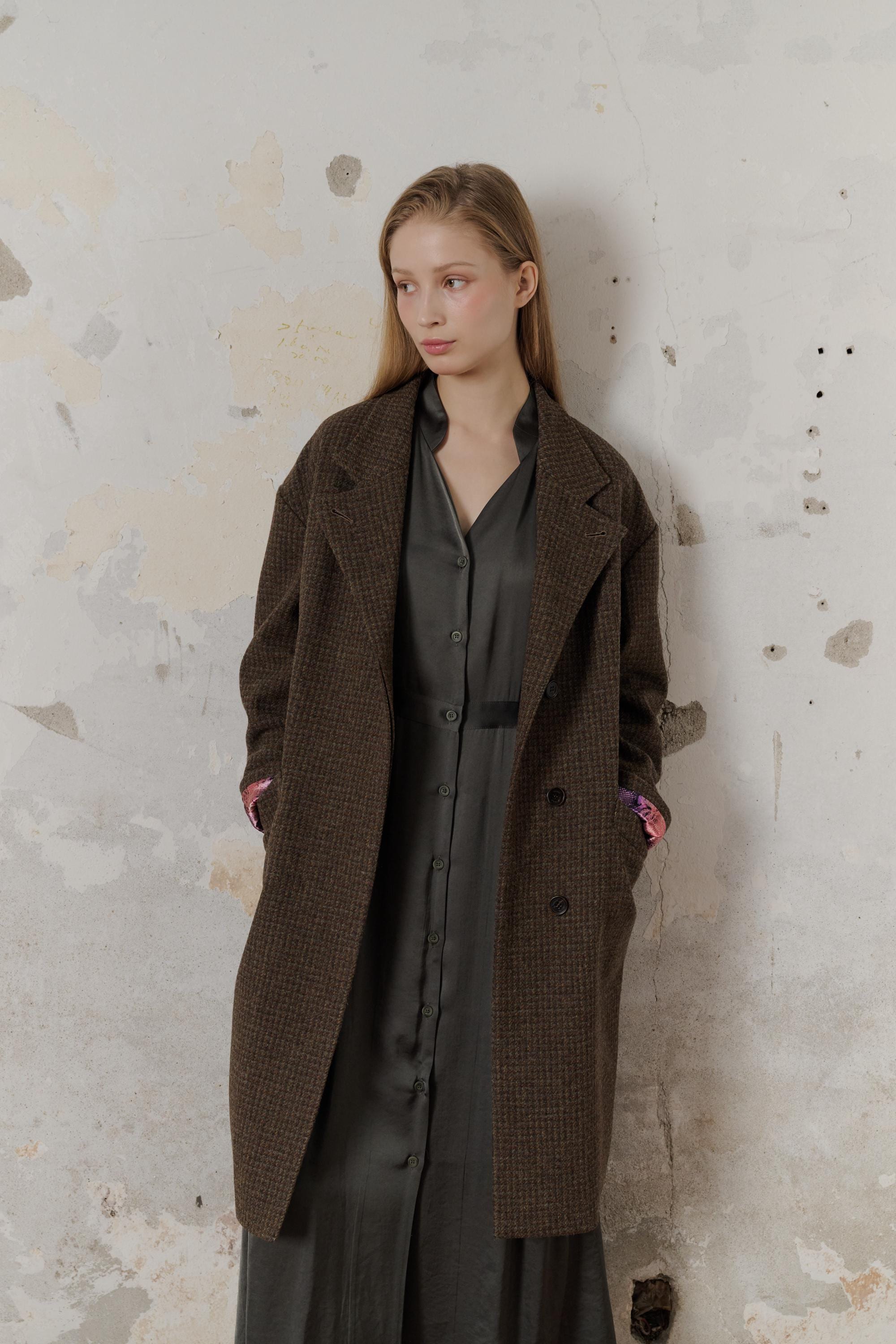 Shetland Wool Check Tweed Loose Fit Minimal Two Way Half Coat - Etsy