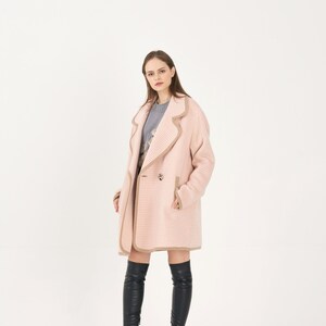 Unisex Houndstooth Alpaca Combi Oversize Coat_PINK image 6