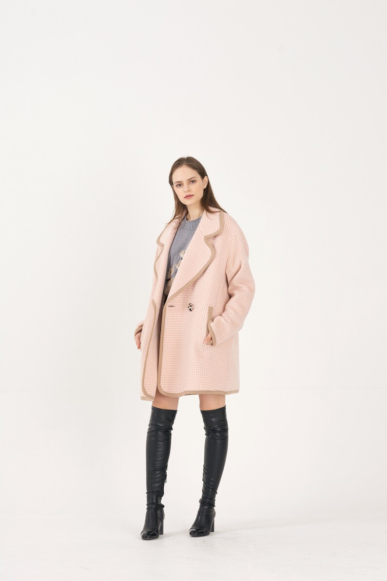 Unisex Houndstooth Alpaca Combi Oversize Coat_PINK image 6